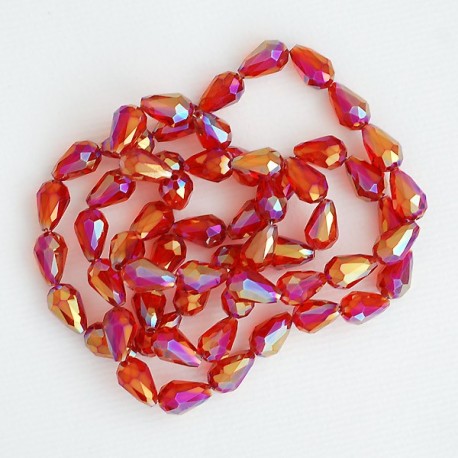 Намистини в низці (краплі червоні райдужні 8х12 мм)