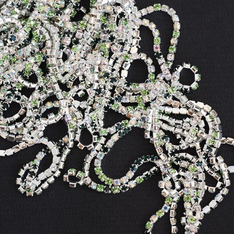 FUR-0169 Ланцюг під срібло зелений мікс (2 мм кришталики)