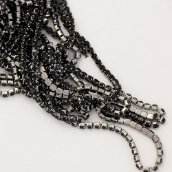 FUR-0167 Ланцюг срібло з чорними камінчиками (кришталики 1-1,5 мм) 10 см