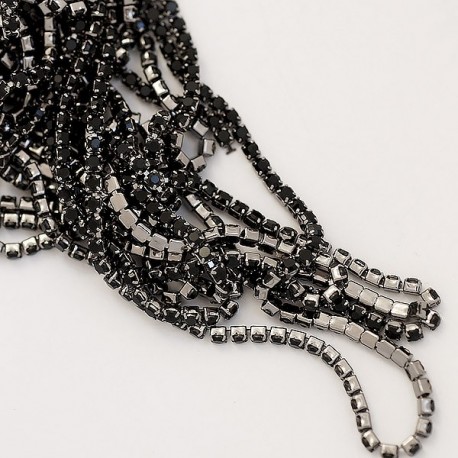 FUR-0167 Ланцюг срібло з чорними камінчиками (кришталики 1-1,5 мм) 10 см