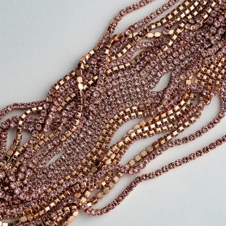  Ланцюг під рожеве золото з рожевими камінчиками (кришталики 1,5 мм) 10 см