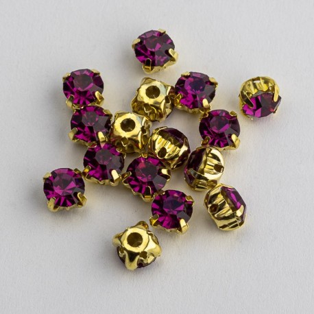 Ріволі в цапах під золото (фуксія, 6 мм)