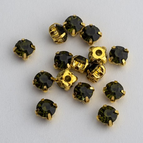 Ріволі в цапах під золото (оливка, 6 мм)