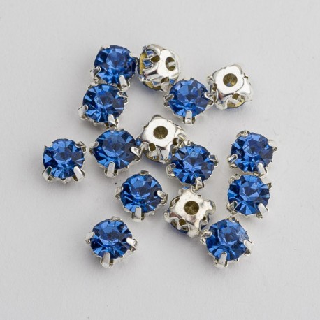 Ріволі в цапах під срібло (синій, 6 мм)