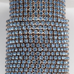 FUR-0174 Ланцюг під світле рожеве золото з блакитними камінцями (кришталики 2 мм) 10 см