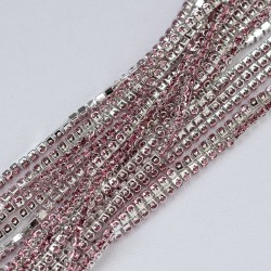 FUR-0174-170 Ланцюг під срібло з рожевими камінцями (дужки, 2 мм) 10 см