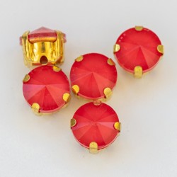 riv-1459 Ріволі скляні круглі в цапах (червоні, лакові, 8 мм)