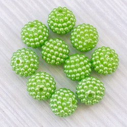 Акрилові намистини-ожина (12 мм) для плетіння сумочок, зелені