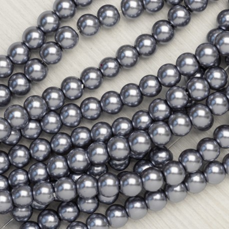 Намистини- скло-кераміка 1052 (імітація перлів, темно-сірий, 6 мм)