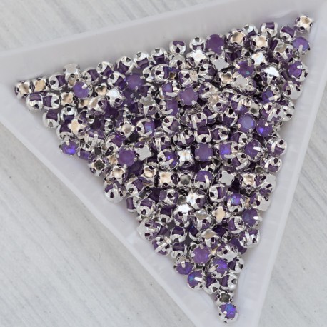 riv-548 Ріволі скляні круглі в цапах під срібло (фіолетовий опал, 3 мм) 10 штук