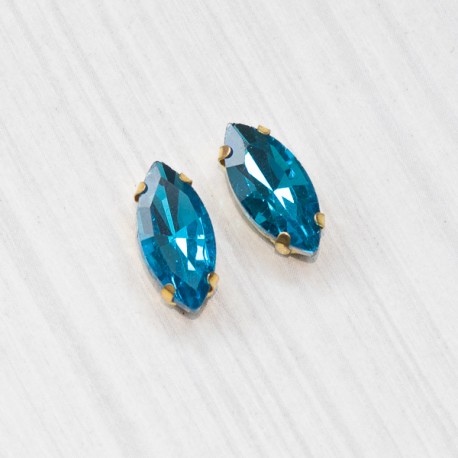 riv-1579 Ріволі маркіз у цапах під золото (7 х 15 мм) блакитний