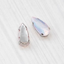 Ріволі скляні крапля в цапі під срібло (білий з рожевим переливом, 7 х 15 мм)