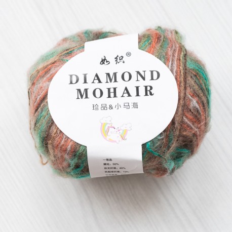 Пряжа Diamond Moher меланж, бірюзово-рожево-коричневий