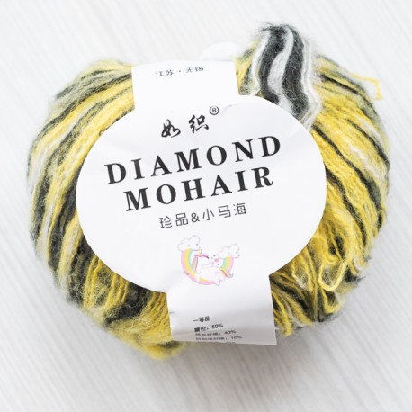 Пряжа Diamond Moher меланж, біло-жовто-чорний