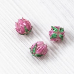 Намистина квітка скляна, рожева, об'ємна
