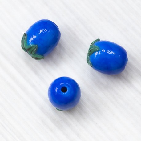 Намистина ягідка скляна, синя, об'ємна