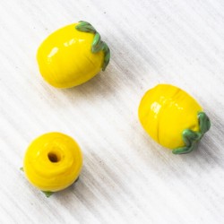 Намистина ягідка скляна, жовта, об'ємна