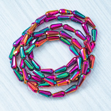 Намистини краплі видовжені в низці (10х14 мм), зелено-фіолетово-золотий металік