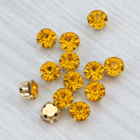 riv-464 Ріволі скляні круглі в цапах (жовтий, 6 мм) 1 штука