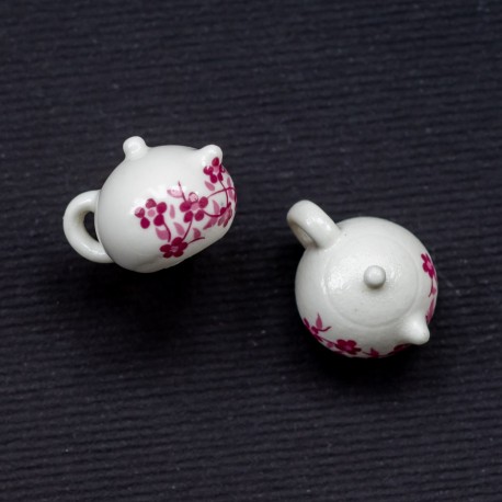 Підвіска керамічна, білий чайничок (рожеві квіти)
