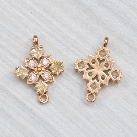 Підвіска ромб з квадратними стразами (золотисті), 2 петлі