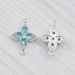 Підвіска ромб-хрест із стразами (блакитні), 2 петлі